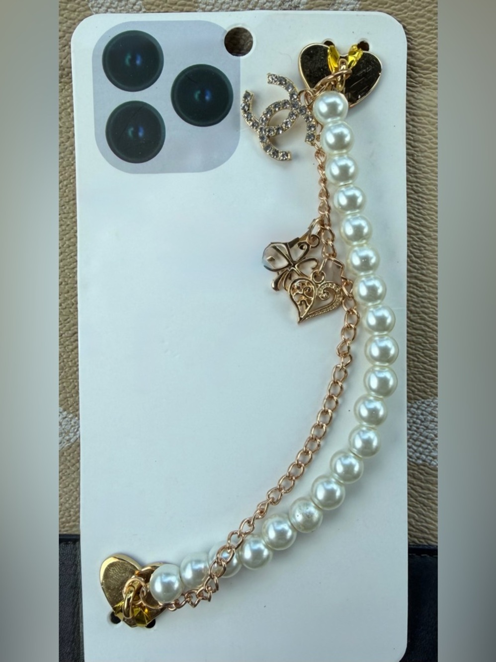 CC Lettered Pearl and Gold-Tone Phone Charm Strap